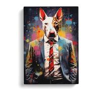 English Bull Terrier Tachisme Art Canvas Print | Gallery Wrapped 30mm Frame Wall Art | 30x20 inches | Ready to Hang | Contemporary Animals Picture | Living Room Bedroom Lounge Office