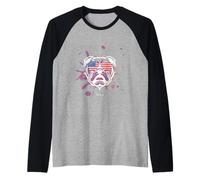 English Bulldog American Flag. 4th of July USA Patriotic Raglan Baseball Tee