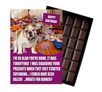 English Bulldog Birthday Boxed Chocolate Gift Silly Present Card for Dog Lovers Funny 100 Gram Belgian Milk Chocolate Greeting Bar Not a Dog Treat Human Consumption Only