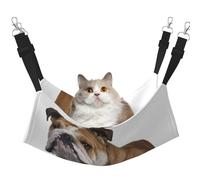 English-Bulldog Cat Hammock for Cage Hanging Soft Pet Hammock Bed with Adjustable Straps and Metal Hooks Reversible Double Sided Hanging Bed Soft Sleeping Hammock for Cats