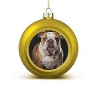 English Bulldog Christmas Balls 1.6 Inch Shatterproof Pc Plastic Baubles with Hanging String Christmas Ornaments for Xmas Tree Wreath Garland Yard Garden Holiday Party Decorations(Golden)