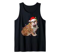 English Bulldog Christmas Santa Hat Lights Pet Dog Xmas Tank Top