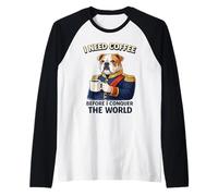 English Bulldog Commander with Coffee Funny Humor Dog Lover Raglan Baseball Tee