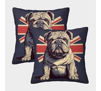 English Bulldog Cushion Cover Set of 2 Decorative Machine Washable Pillowcases Square Pillow Cases with Invisible Zipper Cushion Covers for Sofa Car Bed Outdoor Decor Throw Pillow Cases 50x50cm