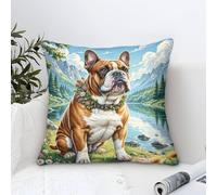 English Bulldog Cushion Covers Modern Art Decorative,Alpine Lake Landscape Oil Painting Square Pillow Case Soft Polyester Pillowcases Outdoor Patio Garden Bench Living Room Sofa Decor 45x45cm
