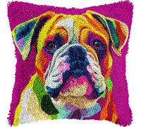 English Bulldog DIY Latch Hook Kits Pillow with Printed Canvas Cushion Crochet Yarn Embroidery Hook and Latch Kit Pillowcase Christmas Decor 43x43cm(3)