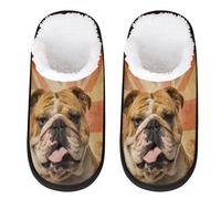 English Bulldog Dog Vintage British Flag Slipper for Women Men Travel Slippers Foldable Indoor Plush Lining Slip on House Slippers Memory Foam Warm Home Sock Shoes L