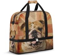 English Bulldog Dog Vintage British Flag Travel Duffel Bag for Women Men, Foldable Sports Gym Bag Weekend Overnight Totes Carry on Cabin Bag with Shoes Compartment
