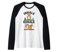 English Bulldog Doing Yoga Inhale - exale DIGOR Funny Raglan Baseball Tee