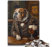 English Bulldog Drinking Jigsaw Puzzles for Adults Teenagers Jigsaws Puzzle,family Fun Games Is Ideal As A Gift for The Whole Family (50X75cm)