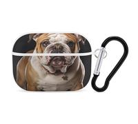 English Bulldog Earbuds Organizer Shockproof Protective Airpods Pro Cover with Carabiner Clip Anti Fall Carrying Earphone Case Cover for Airpods Pro 2nd Generation White