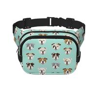 English Bulldog Faces Print Men and Women Square Double Layer Waist Bag Workout Crossbody Travel Waist Bag, Black, One Size