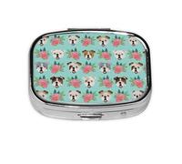 English Bulldog Faces Vintage Florals,Meta Pill Box 2 Compartment Medicine Case,Portable Organizer