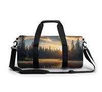 English Bulldog Gym Bag Small Travel Duffle Bag with Compartment Carry On Weekender Bag for Women Men, Sunrise on the Lake, 17.7in/9in/9in