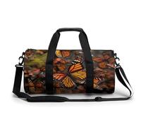 English Bulldog Gym Bag Small Travel Duffle Bag with Compartment Carry On Weekender Bag for Women Men, Monarch Butterflies, 17.7in/9in/9in