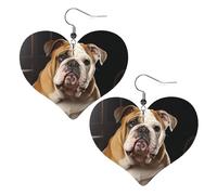 English-Bulldog Leather Earrings for Women Heart Earring Lightweight Dangle Earrings Jewelry Gifts