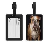 English Bulldog Luggage Tag Suitcase Marker Travel Baggage Identifier with Boarding Card Holder Sturdy TPU Travel Label for Suitcases and Work Bags