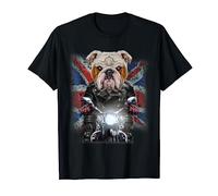 English Bulldog on Motorcycle with Flag of United Kingdom T-Shirt