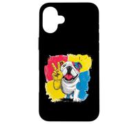 English Bulldog Peace Retro Pop Character Graphic Art Sign Case for iPhone 16 Plus