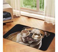 English-Bulldog Pet Feeding Mat Absorbent Pu Leather Dog Cat Food Mats Contain Spills Protects Floors, Anti-Slip Rubber Backing Dog Bowl Mats Easy Clean Pet Placemats 40x60cm