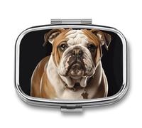 English-Bulldog Pill Box 2 Compartment - Small Metal Medicine Organizer Portable Pill Case for Purse Pocket Travel Vitamin Organizer for Men Women, BPA-Free