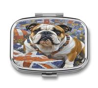 English-Bulldog Pill Box 2 Compartment Small Square Pills Case Portable for Pocket Pill Organizer Travel Metal Pill Holder for Office Home Vitamin Medicine Fish Oil