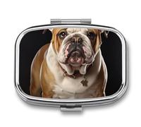 English Bulldog Pill Box - 2 Compartment Travel Pill Organizer with Small Mirror, Portable Pillcase for Pocket & Purse, Cute Square Medicine Case, Weekly Medicine Container