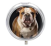 English Bulldog Pill Box Round Portable Small Pill Case Waterproof Travel Pill Box Organizer for Pocket Purse and Daily Convenience