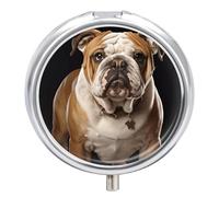 English-Bulldog Pill Box Small Round Pill Case Portable Travel Pill Container Multi-Functional Moisture Proof Metal Medicine Pill Organizer Box for Vitamins Fish Oil