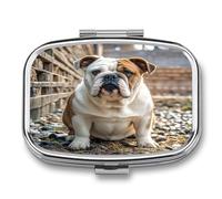 English-Bulldog Pill Case Travel Portable Pocket Pill Box 2 Compartment Medicine Case Large Capacity Daily Pill Cases Vitamin Organizer Medicine Organizer Small Pill Box