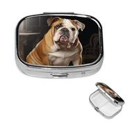 English-Bulldog Pill Case with Mirror Retro 2 Compartment Pill Box Small Pill Organizer for Purse or Pocket Decorative Metal Medicine Vitamin Organizer Unique Gifts