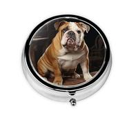 English-Bulldog Pill Case with Mirror Retro 3 Compartment Pill Box Small Pill Organizer for Purse or Pocket Decorative Metal Medicine Vitamin Organizer Unique Gifts