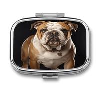 English-Bulldog Pill Organizer with 2 Compartments Metal Square Pill Case Small Pill Box Portable Medicine Box Slim Travel Pill Container Medicine Organizer for Daily Use