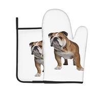 English-Bulldog Printed Oven Mitts And Pot Holders Sets,Washable Heat Resistant Kitchen Non-Slip Printed Grip Oven Gloves For Microwave Bbq Cooking Baking Grilling