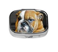English Bulldog Puppy Dog,Meta Pill Box 2 Compartment Medicine Case,Portable Organizer