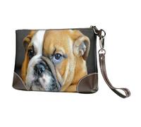 English Bulldog Puppy Dog,Wristlet Bags PU Leather Clutch Womens Zip Purse Wallet Handbag with Wrist Strap