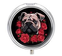 English Bulldog Roses Pill Box 3 Compartment Small Portable Medicine Case Pill Organizer for Pocket Purse