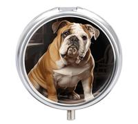 English-Bulldog Round Pill Box 3 Compartment Small Pill Box Round Portable Pill Case to Hold Vitamins Medication Fish Oil and Supplements Travel Purse Pocket Gift