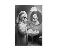 English Bulldog Shaving with Razor in Mirror (2) Canvas Poster Bedroom Decor Landscape Office Room Decor Gift 24x36inch(60x90cm)