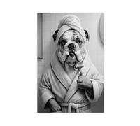 English Bulldog Shaving with Razor in Mirror Canvas Poster Wall Art Decor Print Picture Paintings for Living Room Bedroom Decoration 20x30inch(50x75cm)