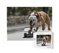 English BullDogs Bokeh Skateboard Pets English,500 Pieces Wooden Jigsaw Family Game Jigsaw Puzzles for Adults Teens Home Decor