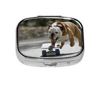 English Bulldogs Bokeh Skateboard Pets English,Meta Pill Box 2 Compartment Medicine Case,Portable Organizer,Rectangle Meta Portable Organizer Pill Box 1283 Compartment Medicine Case