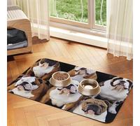 English Bulldogs Dog Food Mats for Floors, 12x18 Inch Non-Slip Super Absorbent Pet Food Mat, Dishwasher Dog Mat for Food and Water, Cute Rubber Quick Dry Pet Feeding Mat for Dogs Puppy Cats