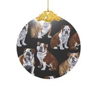 English Bulldogs Glass Round Pendant Christmas Ornament Decor Tree Hanging Xmas Metal Buckle 3"