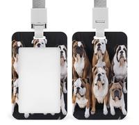 English Bulldogs ID Badge Holder Waterproof Card Protector Push-Pull Slot Work ID Card Holder with Lanyard Personalized Detachable Card Holders for Office Corporate Use