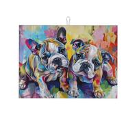 English Bulldogs - Kitchen Drying Mats for Dishes Washable Absorbent Dish Draining Mat Heat Resistant Drying Pad for Countertop 18 x 24 in