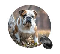 English Bulldogs Mouse Pad Round Premium-Textured Waterproof Computer Mousepad, Stitched Edges Gaming Mouse Mat for Laptop, Home Office Decor Desk Accessories