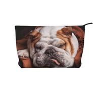 English Bulldogs Muzzle Pets Sleeping Dogs, Cosmetic Bag Corduroy Makeup Bag Portable Travel Toiletry Bag