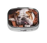 English Bulldogs Muzzle Pets Sleeping Dogs,Meta Pill Box 2 Compartment Medicine Case,Portable Organizer,Rectangle Meta Portable Organizer Pill Box 1272 Compartment Medicine Case