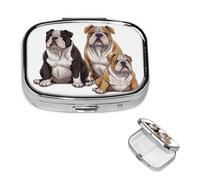 English Bulldogs Pill Box 2 Compartments Metal Handbag Pocket Pill Box